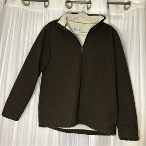 Orvis Men's Dark Brown/Olive Sherpa-lined 1/4 Zip Pullover